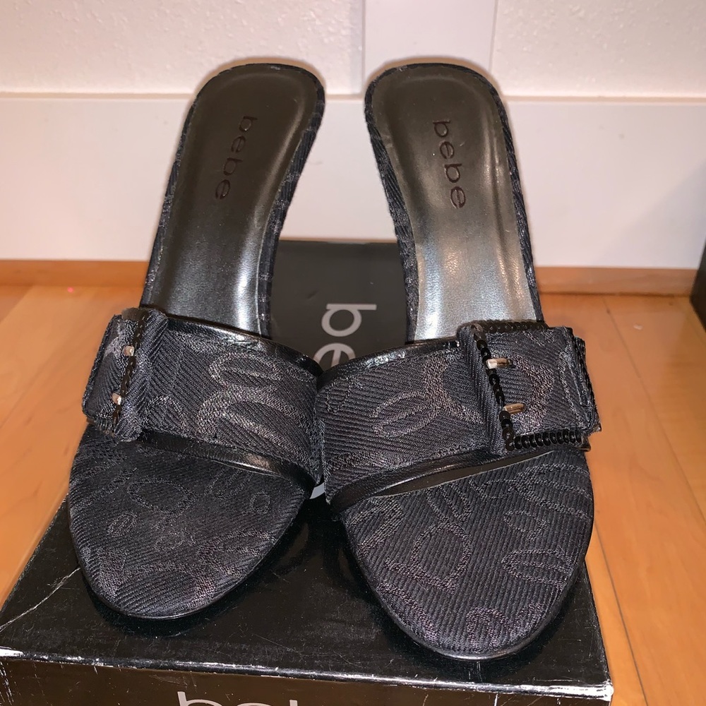 BeBe black slide in sandals size 8